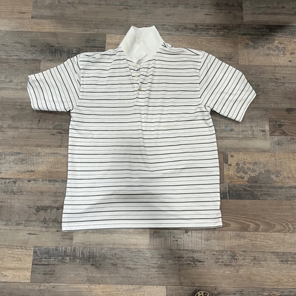 Champions Tour Mens Large White Black Striped Short Sleeve Golf Polo Shirt